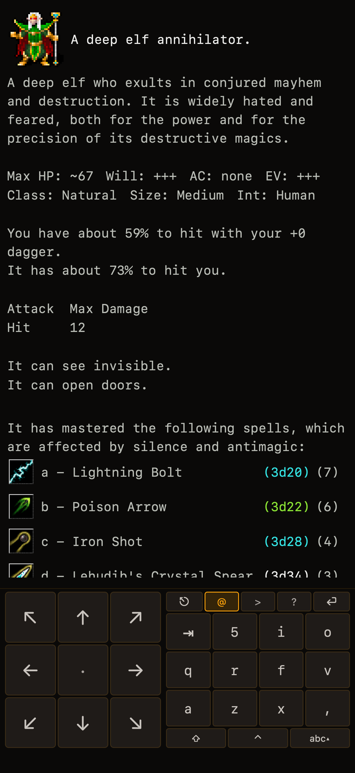 Full-screen monster description