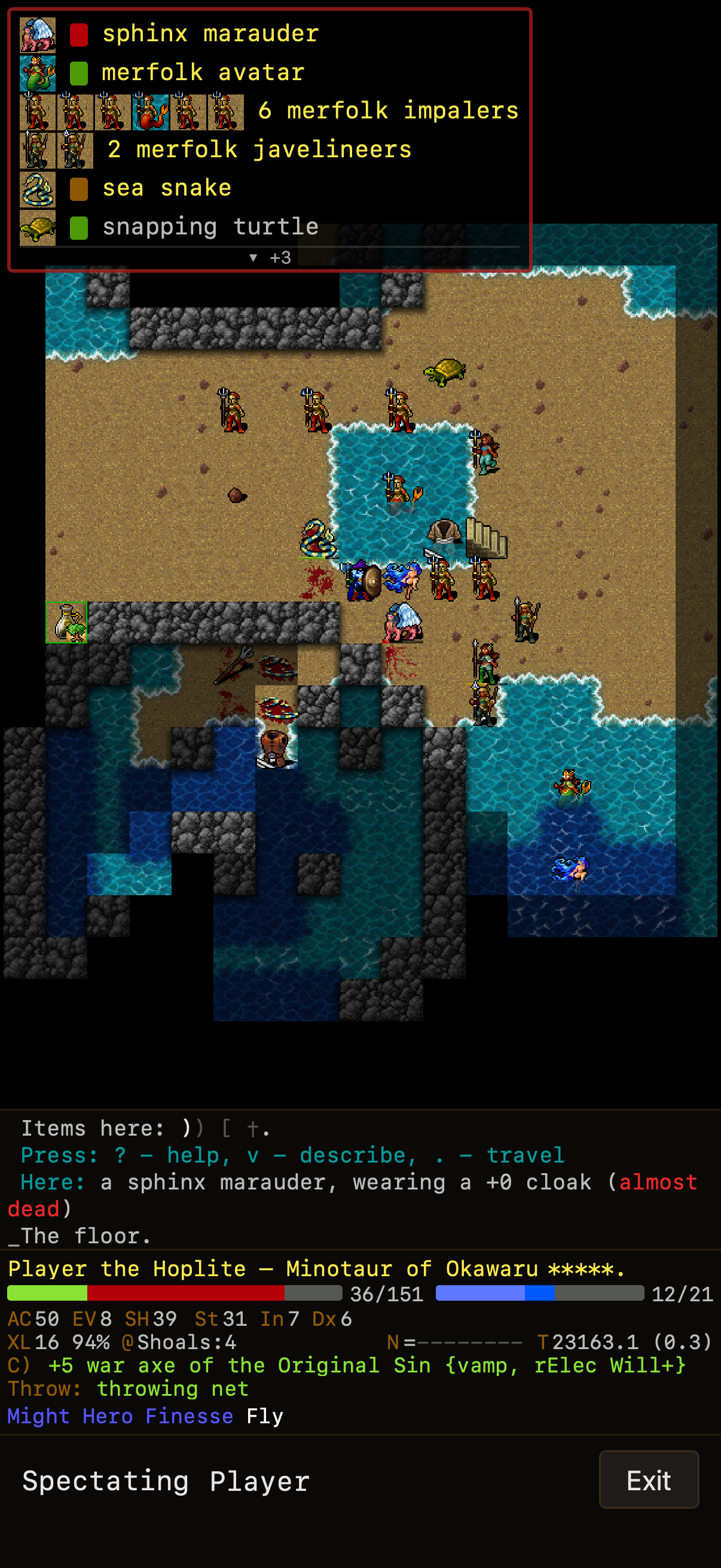 Tiles dungeon map, spectating player